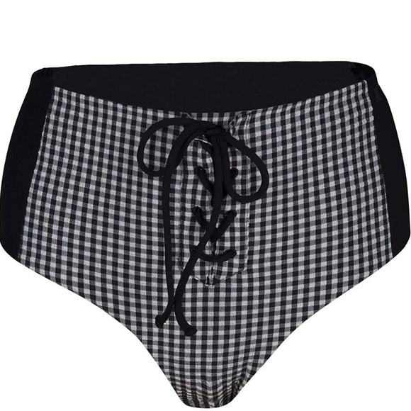 Hurley Gingham Tri Bikini Top & High Waist Bottom Set vintage vibes size Small - Picture 11 of 11